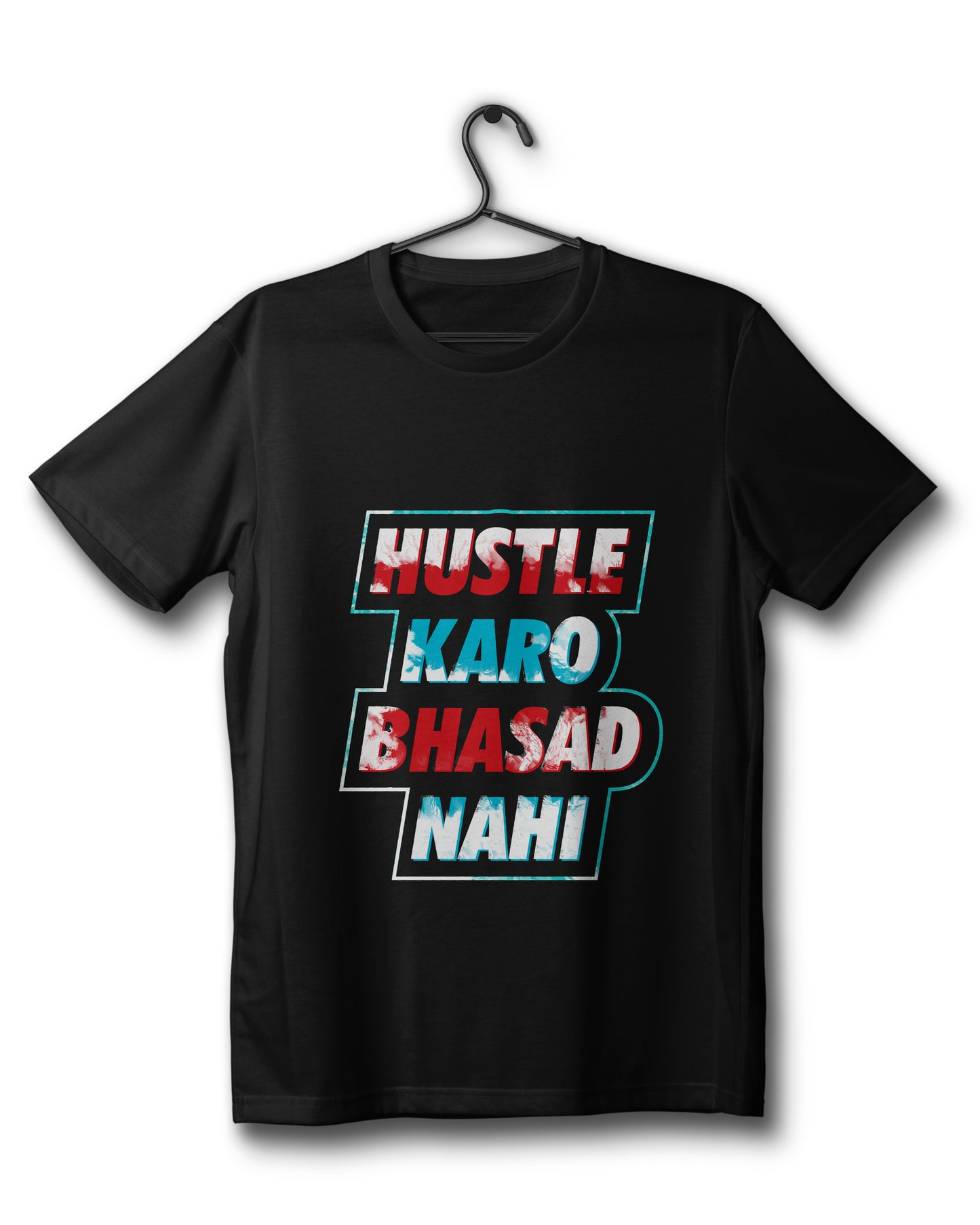 Hustle Red Cyan - Black Tee